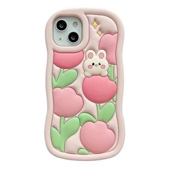 IPhone 14/13:lle 3D Cartoon Rabbit Tulip Decor Silikonipuhelinkotelo Pudotusta estävä puhelimen suojus