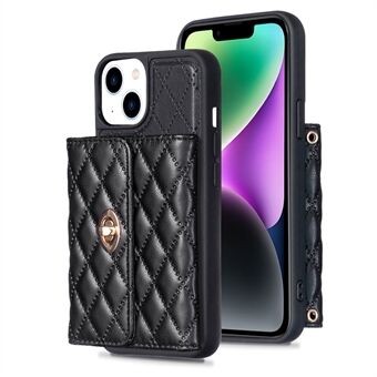 BF21-tyylinen iPhone 13 / 14 PU-nahka+TPU-puhelimen kotelon korttipidike Kickstand-suojus olkahihnalla