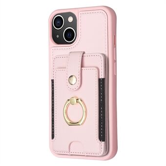 BF27 iPhone 13:lle 6,1 tuuman / iPhone 14:n suojakuori Ring Kickstand korttipidike PU+TPU puhelimen suojus