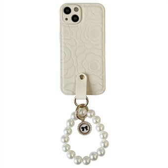 IPhone 14:lle Scratch Camellia Pattern Pearl Chain TPU+PU-nahkainen puhelinkotelo olkahihnalla