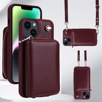 Irrotettava vetoketjullinen korttikotelo iPhone 14:lle, PU-nahkapäällysteinen TPU Crossbody puhelimen suojakuori