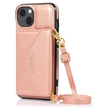 iPhone 14 -puhelinkotelo, kolmionmuotoinen läppäkorttilaukku, nahkaa+TPU-suojallinen crossbody-suojakansi