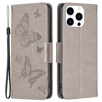 BF Imprinting Pattern Series-4 Suojakotelo iPhone 14 Pro 6,1 tuuman Butterflies Painettu Stand Lompakkotyylinen nahkakuori