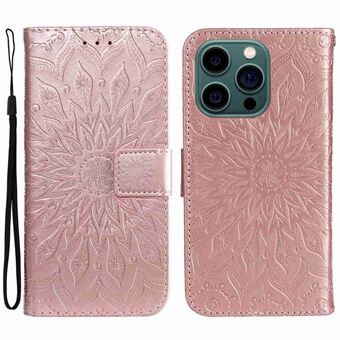 KT Imprinting Flower Series-1 iPhone 14 Pro 6,1 tuuman Full Protection Flip Wallet Case Stand auringonkukkapainettu PU-nahkainen puhelimen kansi hihnalla