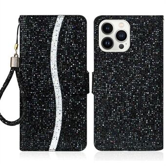 IPhone 14 Pro 6,1 tuuman Glitter PU Stand Lompakkotyylinen puhelinkotelo Bling Folio Flip Protector käsihihnalla