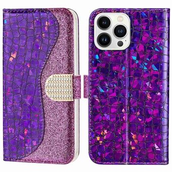 IPhone 14 Pro 6,1 tuuman Sparkly Glitter Splicing Stand Puhelimen kansi Krokotiili Teksture Iskunkestävä PU-nahkainen lompakon läppäkotelo