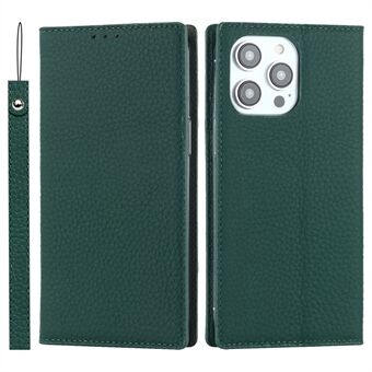 IPhone 14 Pro 6,1 tuuman aitoa nahkaa olevalle TPU-puhelimen suojakuorelle Litchi Texture Wallet Taitettava Stand suojakotelo käsihihnalla