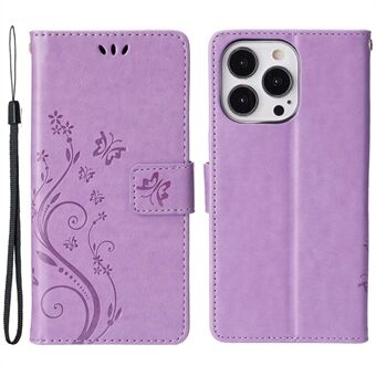 IPhone 14 Pro 6,1 tuuman puhelinkuorelle painettu Butterflies Full Protection PU-nahkainen lompakon Stand hihnalla