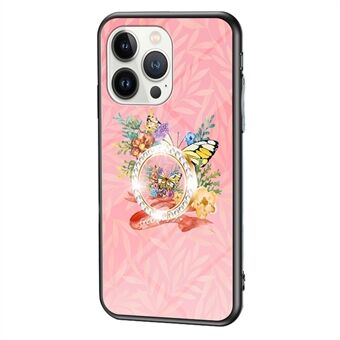 IPhone 14 Pro 6,1 tuuman Butterfly-sarjan karkaistu lasi + PC + TPU-kuviotulostus puhelinkotelolle Scratch Ring jalustan kansi