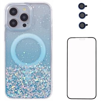 WANLONFENG JWT Series iPhone 14 Pro:lle – Kimaltava Glitter Sequin TPU + Akryyli Magneettinen Puhelinkotelo näytönsuojakalvolla ja linssinsuojakalvolla