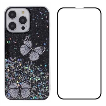 WANLONFENG AW -sarja iPhone 14 Pro -kotelo Bling Butterfly TPU 2-in-1 -puhelinkotelo näytönsuojalla