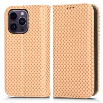 IPhone 14 Pro Grid Texture PU-nahkainen Stand Magneettinen automaattisesti imeytyvä Folio Flip-matkapuhelimen lompakon suojus