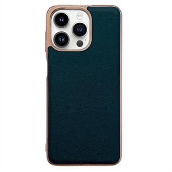 IPhone 14 Pro iskunkestävälle kotelolle Nano Galvanoitu kuvioitu takakansi Aito lehmännahkainen nahkapäällysteinen TPU+PC-puhelinkotelo