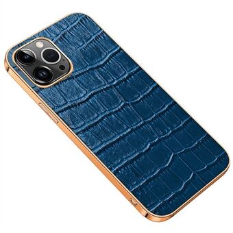 Galvanoitu puhelinkuori iPhone 14 Pro iskunkestävä pudotuksenkestävä kotelo Crocodile Texture aitoa nahkaa päällystetty TPU takakuori