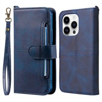 KT Leather Series-4 iPhone 14 Pro 2-in-1 Irrotettava TPU-takakuori PU-nahkainen puhelinkotelo Taitettava Stand Lompakon kuori hihnalla