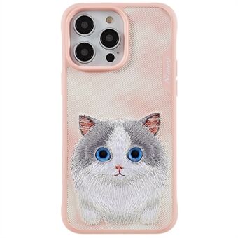 NIMMY Big Eyes Pet -sarja iPhone 14 Pro -kirjontaeläinsuojakotelolle PU-nahka + PC + TPU- Scratch puhelimen kansi