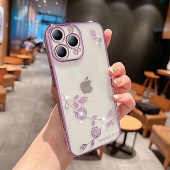 IPhone 14 Pro Flower Pattern -puhelimen suojakuoreen tekojalokivi Decor Iskunkestävä TPU-galvanoitu puhelinkotelo