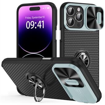 Takakuori iPhone 14 Pro Ring Kickstand PC+TPU-puhelinkotelolle liukukameran linssisuojalla