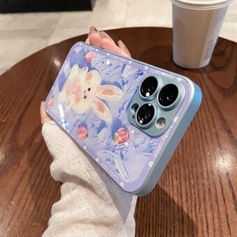 IPhone 14 Pro Scratch puhelinkotelo Strawberry Rabbit Decor Metal Paint Glass + TPU puhelimen suojus