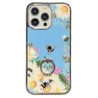 IPhone 14 Pro Ring Kickstand -putoamista estävälle puhelinkotelolle IMD Flower Pattern Galvanointi PC+TPU-kuori