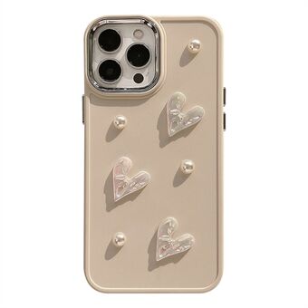 IPhone 14 Pro :lle 3D Heart Pearl Decor Iskunkestävä TPU-kuoripuhelimen takakuori - Maidonvalkoinen