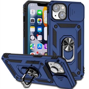 IPhone 14 Plus 6,7 tuuman kova PC + Soft TPU Iskunkestävä Kickstand Case -puhelimen kuori, jossa on liukukameran suojakuori