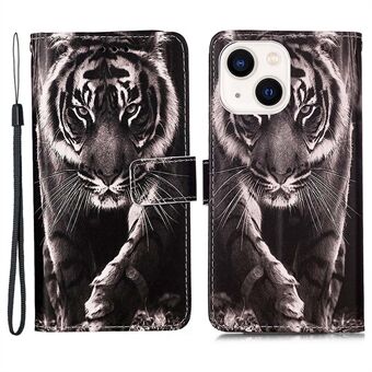 YB Pattern Printing Nahka Series-4 iPhone 14 Plus 6,7 tuuman Scratch Stand PU-nahkakotelo puhelimen lompakon suoja