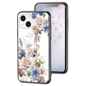 IPhone 14 Plus 6,7 tuuman TPU+PC+karkaistu lasi, kukkakuviotulostus puhelinkuoren suojus Ring