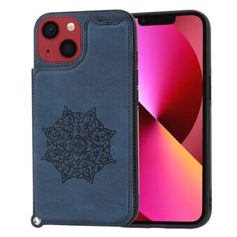 IPhone 14 Plus Mandala Flower Print Nahkapäällysteinen TPU-älypuhelimen kotelo Korttipaikka Kickstand Design Pudotusta estävä suojus hihnalla