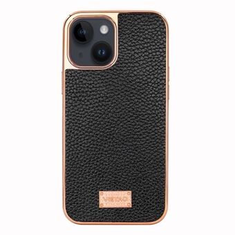 VIETAO iPhone 14 Plus Scratch puhelinkuorelle Litchi Texture PU Nahkapäällysteinen TPU Galvanoitu puhelimen kansi