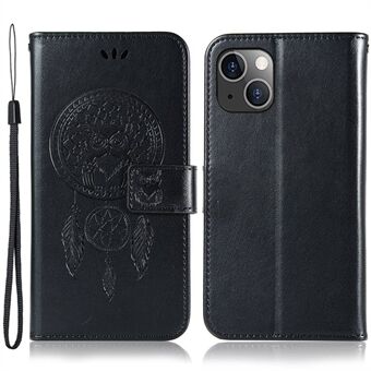 PU-nahkainen puhelinkuori iPhone 14 Plus-puhelimelle, painettu Pöllö Dream Catcher Stand lompakkoteline Käännä puhelimen kuori