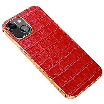 Galvanoitu puhelinkuori iPhone 14 Plus Crocodile Texture -iskunkestävälle kotelolle Aito nahkapäällysteinen TPU-takakuori