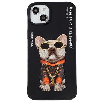 NIMMY Glasses Pet Series for iPhone 14 Plus Brodeerattu lemmikkikuvioinen puhelinkuori PU-nahka + PC + TPU-suojakuori