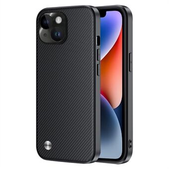 IPhone 14 Plus Aramid Fiber + TPU:lle Scratch kotelo Hiilikuiturakenne Soft Touch metallikamerakehyksellä