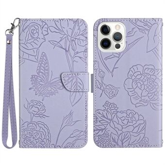 Butterfly Flowers painettu nahkakotelo iPhone 14 Pro Max 6,7 tuumalle, Stand Wallet Pudotussuojattu puhelimen kansi kätevällä hihnalla