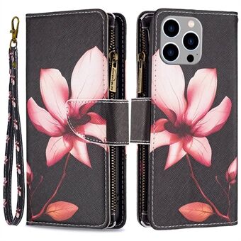 BF Pattern Printing Nahka Series-4 Vetoketjullinen taskukotelo iPhone 14 Pro Max 6,7 tuumalle, 03-tyylinen taitettava Stand PU-nahkainen lompakko Magneettisesti suljettava puhelimen kansi