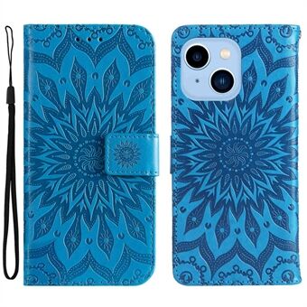 KT Imprinting Flower Series-1 -puhelimen kansi iPhone 14 Pro Max 6,7 tuuman pudotuksenkestävälle PU-nahkaiselle lompakkokotelolle Taitettava Stand Auringonkukka painatuskuori hihnalla