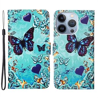 YB Pattern Printing Nahka Series-4 iPhone 14 Pro Max 6,7 tuuman iskunkestävä Stand PU-nahkakotelo puhelimen lompakon suojus