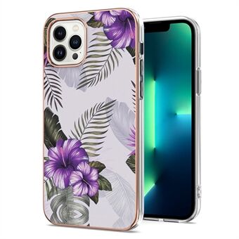 IPhone 14 Pro Max 6,7 tuuman YB IMD Series-1 kulumista estävälle Smooth Touch Joustava TPU-kotelo Galvanointireuna Edge Marble Kukkakuvioiden tuki Langaton lataussuoja