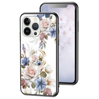 IPhone 14 Pro Max 6,7 tuuman kukkakuviotulostuspuhelinkotelolle TPU + PC + karkaistu lasisuojus Ring