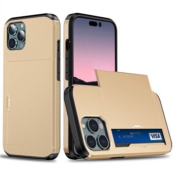 IPhone 14 Pro Max 6,7 tuuman TPU + PC Hybrid Case Iskunkestävä puhelimen suojus, jossa on liukukorttipidike