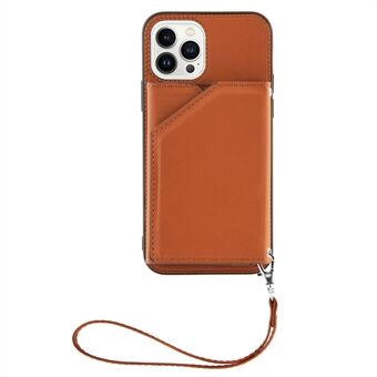 YB Leather Coating Series-2 iPhone 14 Pro Max 6,7 tuuman 5G Skin-touch PU-nahkapäällysteinen TPU-suojus Kickstand korttipidike Puhelimen takakuori hihnalla