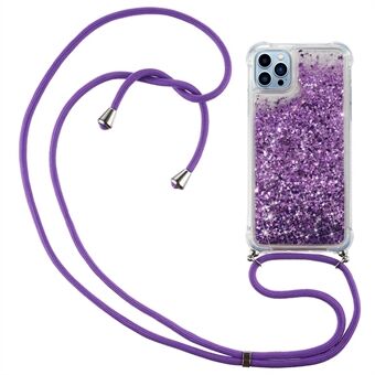 IPhone 14 Pro Max 6,7 tuuman Quicksand Glitter Case Pehmeä TPU Kulmat Pehmuste Puhelimen suojus säädettävällä narulla