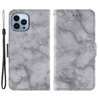 IPhone 14 Pro Max Marble Pattern Stand , iskuja vaimentava kaksoismagneettilukko PU-nahkainen läppälompakkosuojus - harmaa