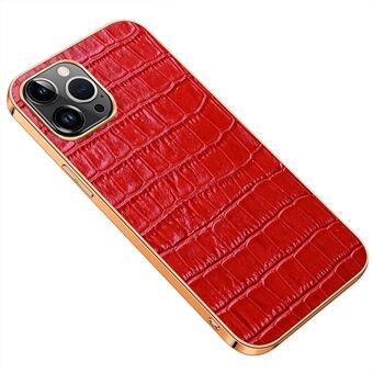 Putoamista estävä puhelinkuori iPhone 14 Pro Max Galvanoitu iskunkestävä kotelo Crocodile Texture aitoa nahkaa päällystetty TPU Takakuori