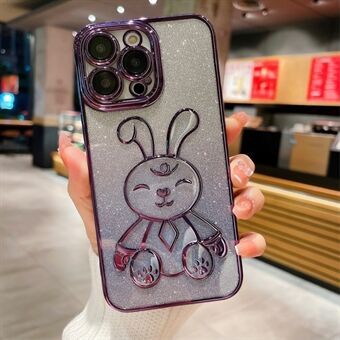 IPhone 14 Pro Max Glitter Cute Rabbit -pehmeä TPU-suojus Sisäänrakennettu linssikalvo Galvanointi Scratch puhelinkotelo