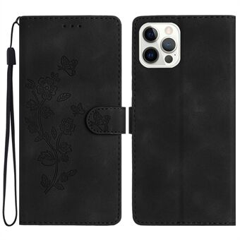 IPhone 14 Pro Max Flower Imprint -puhelimen suojakuorelle, PU-nahkainen Stand