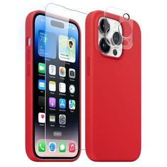 NORTHJO iPhone 14 Pro Maxin magneettiselle kotelolle 3-in-1 silikonipuhelimen suojus karkaistulla lasikalvolla + kameran linssisuoja