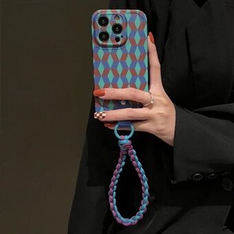 Slim Fit puhelimen suojus iPhone 14 Pro Maxille, splicing Rhombus Pattern TPU-puhelinkotelo rannehihnalla