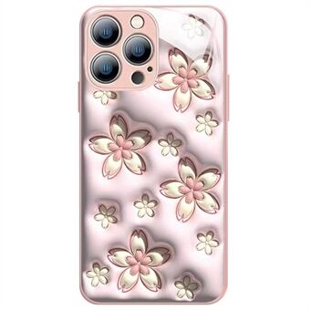 IPhone 14 Pro Max:lle pudotusta estävä Cherry Blossom Pattern TPU -puskuri + karkaistu lasi takakansi